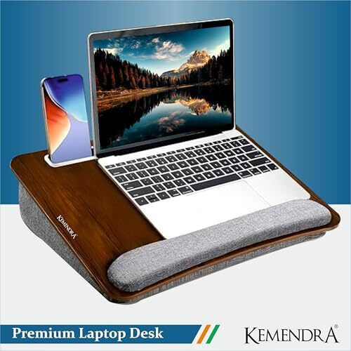 Kemendra Portable Lap Laptop Desk,Fits Up To 15.6 Inch Laptop,With Anti-Slip Strip&Storage Function For Home Office Students Use As Computer Laptop Stand,Book Tablet (Wood)