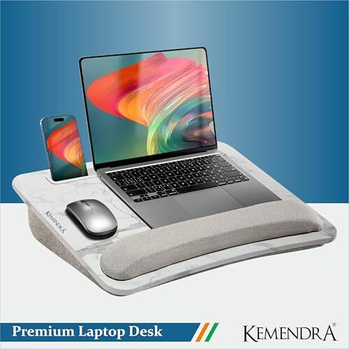 Kemendra Wood Portable Lap Laptop Desk With Pillow Cushion, Fits Up To 15.6 Inch Laptop, With Anti-Slip Strip & Storage Function Home Students Use As Computer Laptop Stand, Book Tablet (Classic)