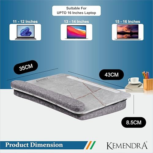 Kemendra Wood Portable Lap Laptop Desk With Pillow Cushion, Fits Up To 15.6 Inch Laptop, With Anti-Slip Strip & Storage Function Home Students Use As Computer Laptop Stand, Book Tablet (Classic)