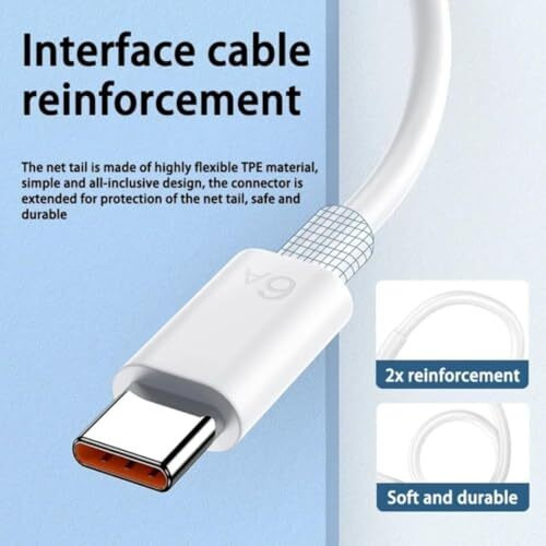 Prakie 44W Flash Type C Charging Cable For Vivo V30/V29/V28/V27/V25/V23E/V23 Pro/V21 5G/Iqoo Neo 9 Pro/12 5G/Neo 7 Pro/Z7/Z7S/Z6 Lite/11/Z6,1M, Data Sync & Fast Charge Type-C Cable By Bkayp