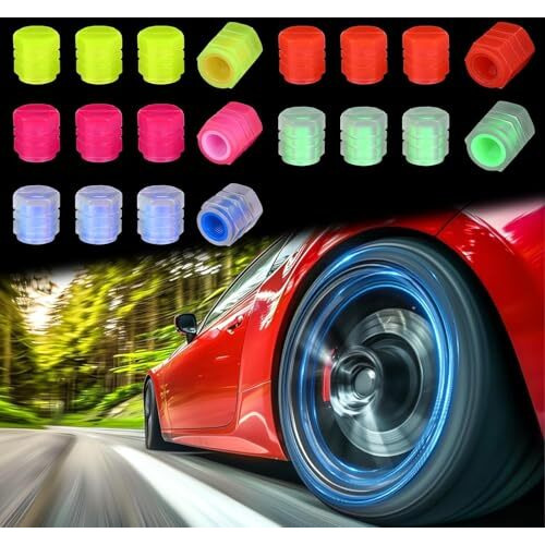 Greyana Tire Valve Stem Caps Glow In Tire Valve Caps Luminous Tire Valve Cover Tire Valve Accessories For Universal Cars Suv Truck Motorcycle Bike, Cool Car Gifts (4 Pic Multi Colour)