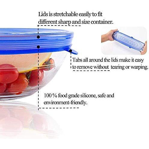 Jb Export Microwave Safe Silicone Stretch Lids Reuseable Flexible Covers For Rectangle, Round, Square Bowls, Dishes, Plates, Cans, Jars, Glassware And Mugs Pack Of 6 Lids, Multi-Coloured