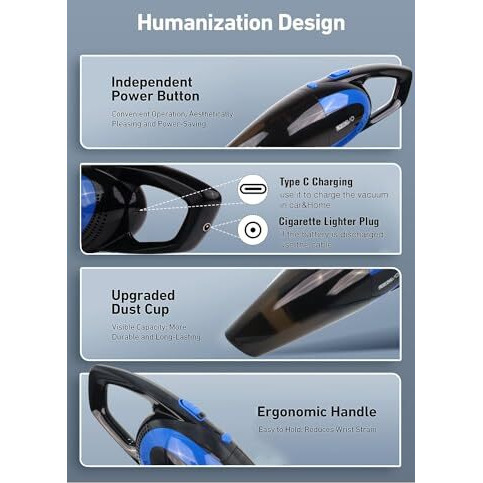 Lyrovo Ly3301 2 In 1 Wireless Car Vacuum Cleaner With Pet Hair Brush (1L / Blue / 1 Pieces)