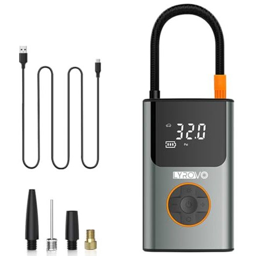 Lyrovo Cordless Smart Tyre Inflator For Car And Bike Metal Body - Auto Shutoff Portable Air Compressor 150Psi, Air Pump For Car Tires (Ly19)