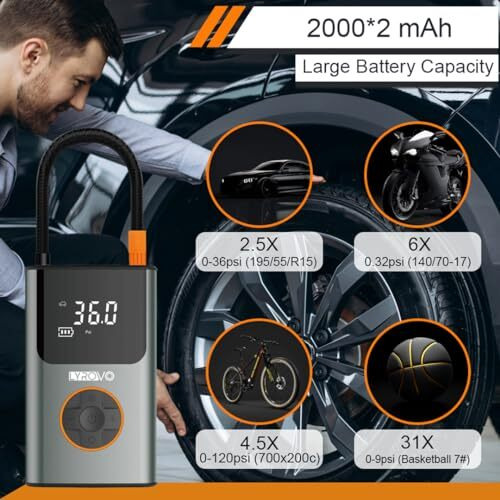 Lyrovo Cordless Smart Tyre Inflator For Car And Bike Metal Body - Auto Shutoff Portable Air Compressor 150Psi, Air Pump For Car Tires (Ly19)