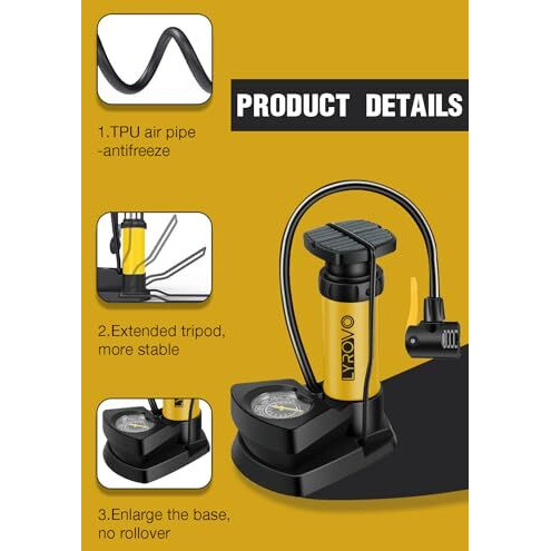 Lyrovo Bike Cycle Air Pump - Portable Tyre Inflator For Cars Bicycle Football Cycle With Pressure Gauge (Single Cyliner, Yellow)