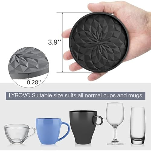 Lyrovo Silicone Coaster 6 Pack With Holder Set Fit For Tea Cups Coffee Mugs And Glasses
