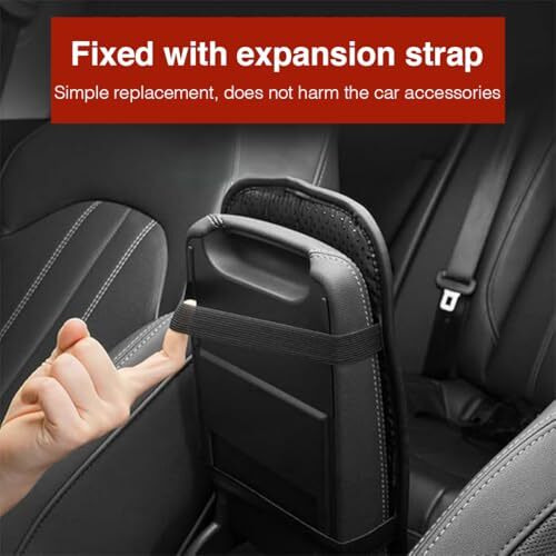 Lyrovo Pu Leather Car Armrest Cushion Pad With Side Pockets, Universal Fit For All Car (Black)