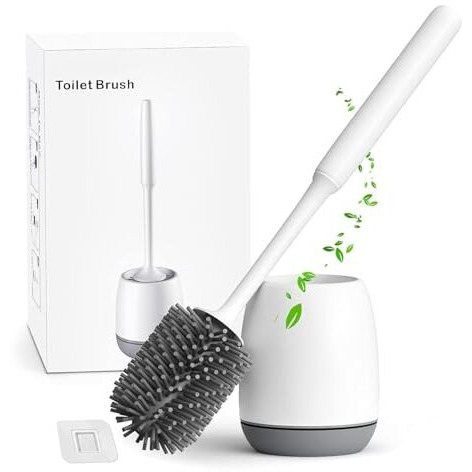 Hetlesh Toilet Brush And Holder Set For Bathroom, Flexible Toilet Cleaning Bowl Brush Head With Silicone Bristles, Compact Size For Storage And Organization, Grey