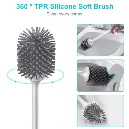 Hetlesh Toilet Brush And Holder Set For Bathroom, Flexible Toilet Cleaning Bowl Brush Head With Silicone Bristles, Compact Size For Storage And Organization, Grey