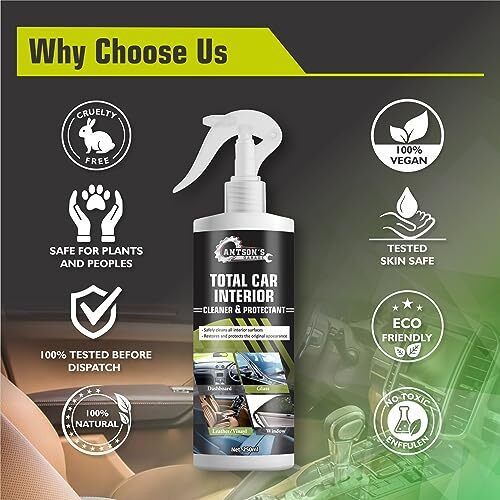 Antson Car Interior Cleaner And Protectant | Safe As A Car Seat Cleaner And For All Interior Surfaces Including Leather And Fabric | Infused Uv Blockers Protect From Fading (250 Ml Interior Cleaner)