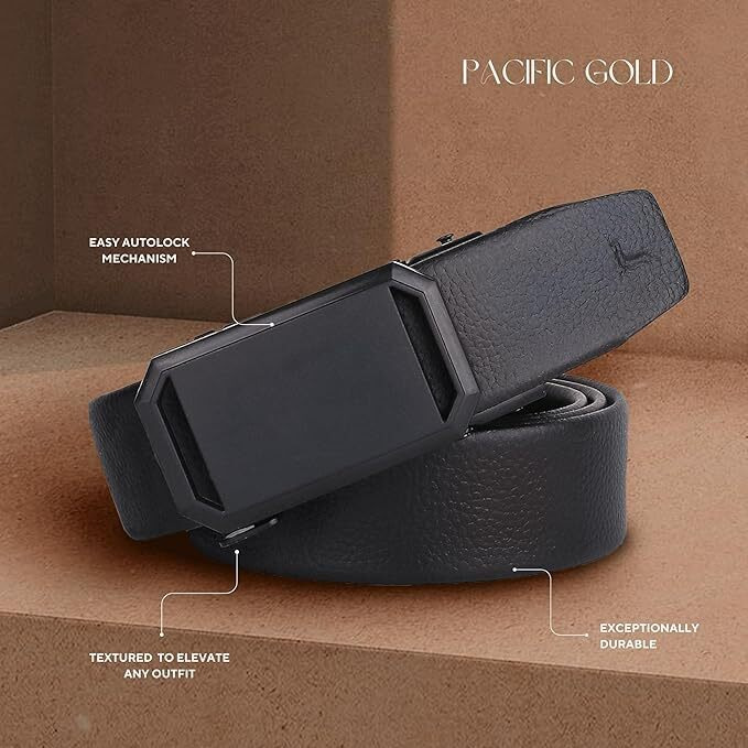 Zevora Men's Vegan Leather Belt For Men, Formal/Casual,Autolock,Black 02
