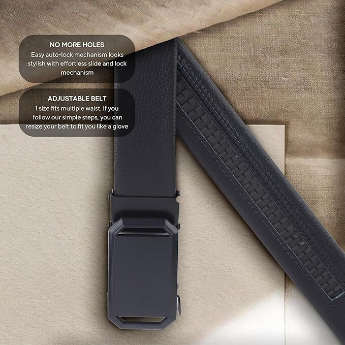 Zevora Men's Vegan Leather Belt For Men, Formal/Casual,Autolock,Black 02