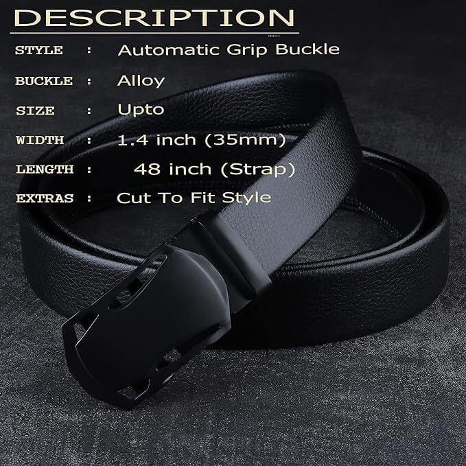 Zevora Men's Vegan Leather Belt For Men, Formal/Casual,Autolock,Black 01