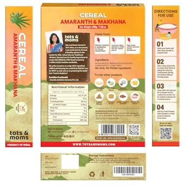 Tots And Moms Protein & Calcium Rich - Amaranth & Makhana Instant Cereal 200G | No Sugar No Milk - Preservative Free Travel Friendly Healthy Porridge Mix For Kids