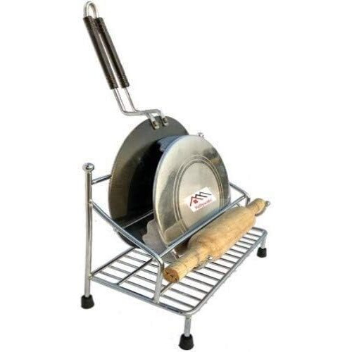 Rollyware 100% Stainless Steel Belan And Chakla Stand, Belan Tava Rolling Pin Holder, Lightweight, Durable Chakla Holder For Kitchen, 4In1 Kitchen Rack