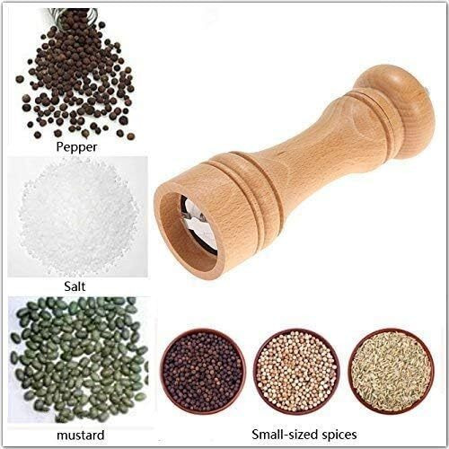 Avmart Salt & Pepper Grinder Set - Refillable Wooden Mills With Adjustable Ceramic Coarseness, Stainless Steel, Kitchen & Dining Essential, 8-Inch