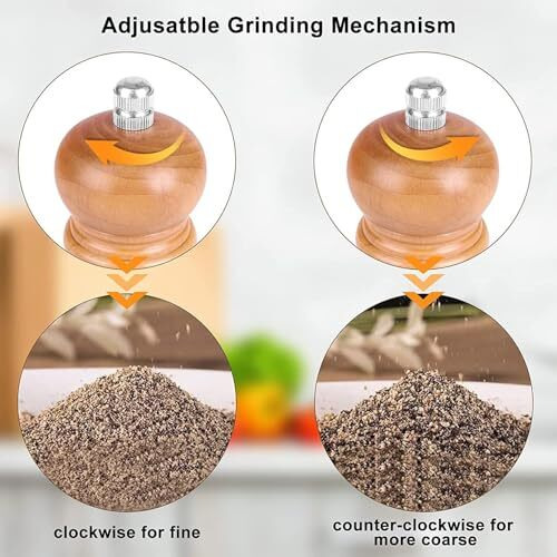 Avmart Salt & Pepper Grinder Set - Refillable Wooden Mills With Adjustable Ceramic Coarseness, Stainless Steel, Kitchen & Dining Essential, 8-Inch