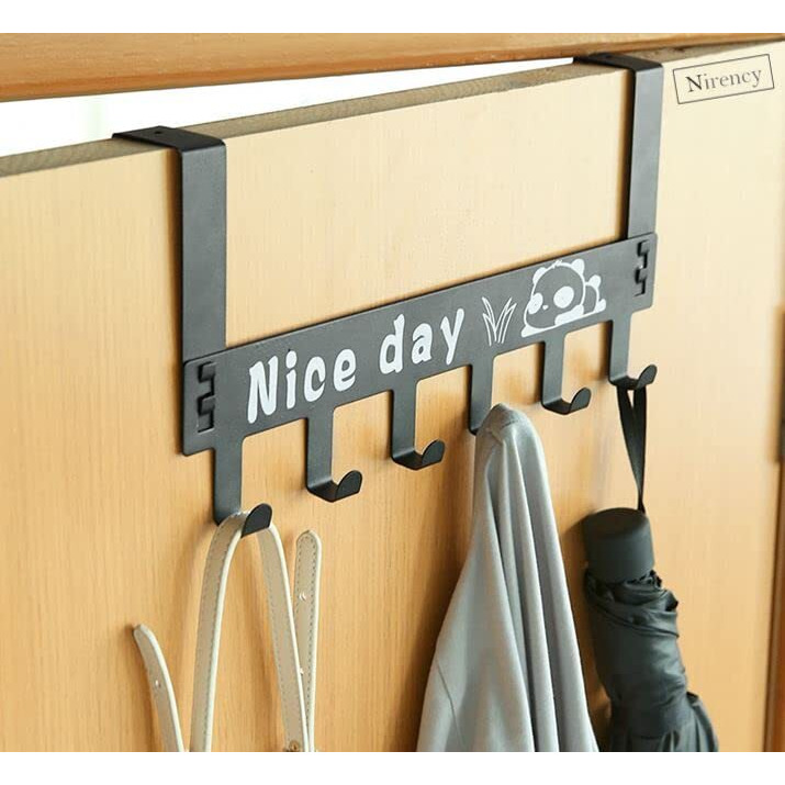 Nirency Multifunctional Heavy Duty Over Door Hook Hanger For Clothes, Door Hanger For Clothes Without Drilling, Removable Door Hanger (Colour - Black, Pack Of 1), Carbon Steel
