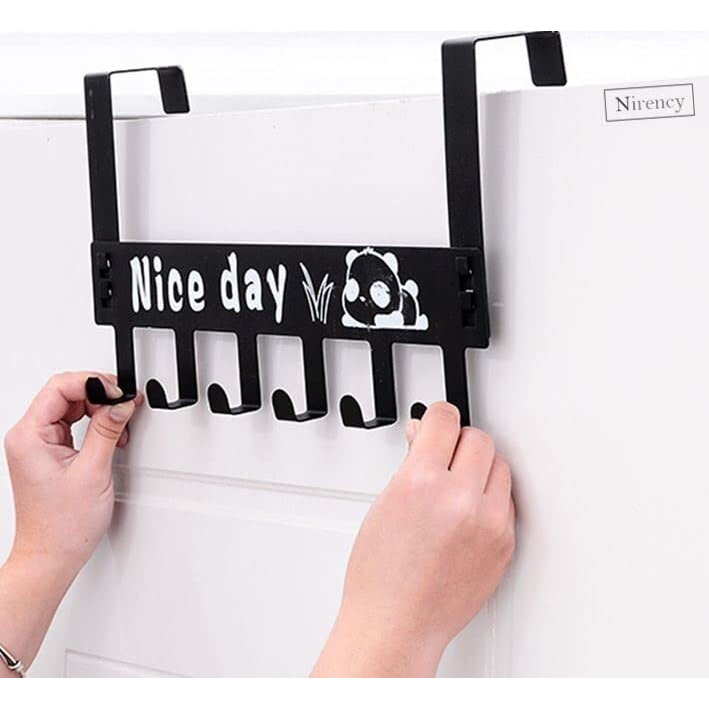 Nirency Multifunctional Heavy Duty Over Door Hook Hanger For Clothes, Door Hanger For Clothes Without Drilling, Removable Door Hanger (Colour - Black, Pack Of 1), Carbon Steel