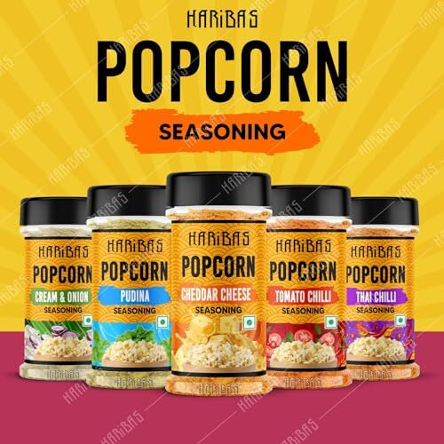 Haribas Combo Pack Of 5 Pop Corn Seasoning Powder | Tasty Powder, 50 G Each, Sprinkle On Maggie/French Fries | Cheddar Cheese, Cream Butter & Onion, Tomato Chilli, Thai, Pudina For Popcorn, Nacho