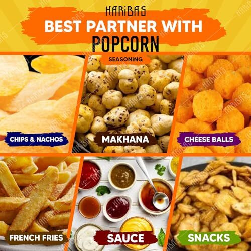 Haribas Combo Pack Of 5 Pop Corn Seasoning Powder | Tasty Powder, 50 G Each, Sprinkle On Maggie/French Fries | Cheddar Cheese, Cream Butter & Onion, Tomato Chilli, Thai, Pudina For Popcorn, Nacho