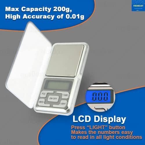 Freshdcart Mini Pocket Weight Scale Digital Jewellery/Chem/Kitchen Small Weighing Machine With Auto Calibration, Tare Full Capacity, Operational Temp 10-30 Degree ( 200 /0.01 G), Silver