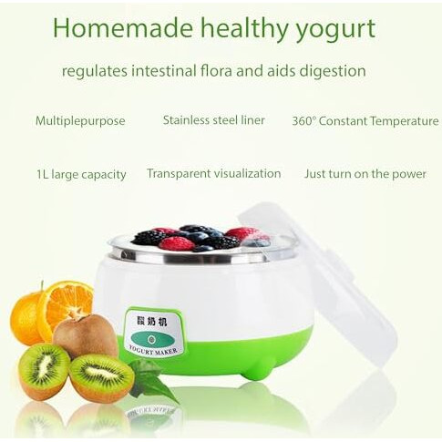 Kliffoo Electric Yogurt Maker,1L Automatic Yogurt Maker Machine In Home Kitchen, Stainless Steel Yogurt Maker With Temperature Control, Homemade Fresh Yogurt - Dahi Maker With Auto Switch-Off