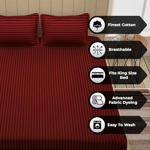 Story@Home Bedsheet For King Size Bed | Cotton Bedsheet | Satin | King Size Bed Sheet Cotton With 2 King Size Pillow Covers(270 X 270Cm, Cherry Red) King Bedsheet | Perfect For Home Decor | 300Tc