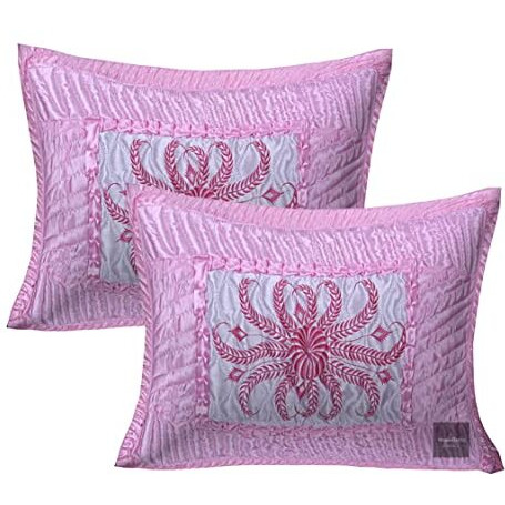 Manavrachit Satin Gold Printed Wedding Bedding/Bedsheet Set For Home & Living Room, King Size, 310 Tc, Pink Vip - Set Of 4 Pieces