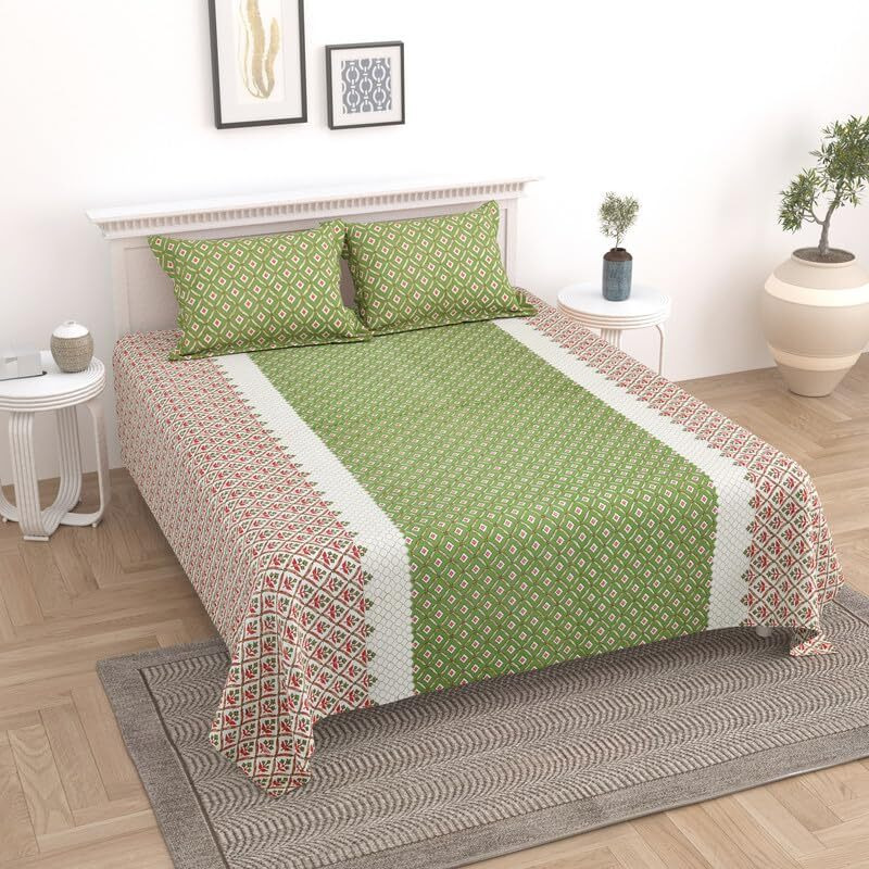Kotts & Stitch Cotton Double Bed Bedsheet Set With 2 Pillow Covers | 210 Tc | 237X274 Cm | Jaipuri Tradtional Phool-Patang Print
