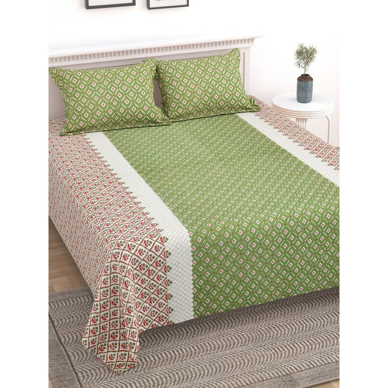 Kotts & Stitch Cotton Double Bed Bedsheet Set With 2 Pillow Covers | 210 Tc | 237X274 Cm | Jaipuri Tradtional Phool-Patang Print