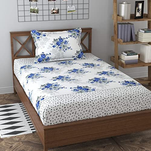 Engunias Prime Collection 220Tc 1 Single Bedsheet With 1 Free Pillow Covers Soft-Touch Glace Cotton Skin Friendly 230X230Cm Single Bedsheet For Single Bed