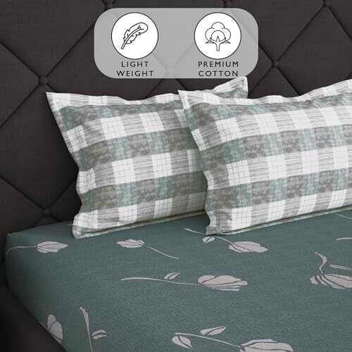 Story@Home | Bedsheet | Fitted Bedsheet For Double Bed,186 Tc, Grey, Floral, 100% Cotton Elastic Fitted Bedsheets King Size (198 X 182Cm) & 2 Pillow Covers (46 X 69Cm). Perfect For Festive Gifting