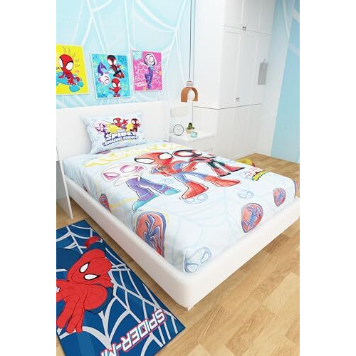 Athom Living Marvel Spidey Cotton Single Bed Sheet For Kids - Multicoloured (147 X 223 Cm)