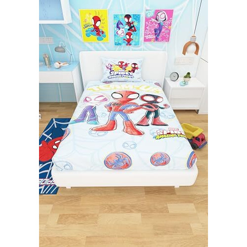 Athom Living Marvel Spidey Cotton Single Bed Sheet For Kids - Multicoloured (147 X 223 Cm)