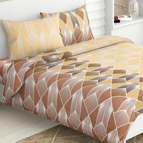 Haus & Kinder Double Flat Bedsheet With 2 Pillow Covers, Queen Size Double Bed Sheet, 100% Cotton, 144 Tc, Sleek Strokes