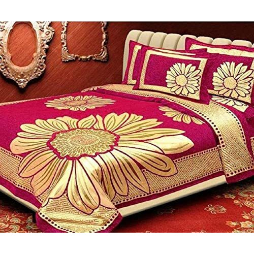 Fresh From Loom Chenille Velvet Floral 500 Tc Heavy Bedsheet For Double Bed King Size - 90 X 100 Inch Pink Color With 2 Pillow Covers
