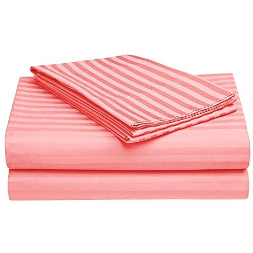 Harbell Home 300 Tc Cotton Satin Double Queen Size Bedsheet With 2 Pillow Covers Plain Premium Platinum Superior Elegant Solid Stripes - 90 X 100 (Rose)