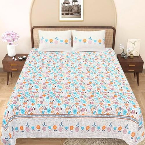 Jaipur Weaves Bedsheet King Size 100% Pure Cotton Bed Sheet With 2 Pillow Covers, 180 Tc Premium Bedding Set, Super Soft Cozy (Yellow, Super King)