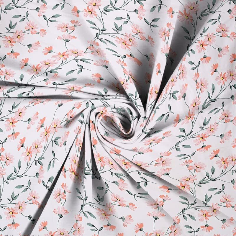 Tarain Collection Cotton Elastic Fitted Bedsheets With 2 King Size Pillow Covers | Double Bed With All Around Elastic 180 Tc Supersoft | Size - 78" X 72" Inches | Floral Light Green Pink