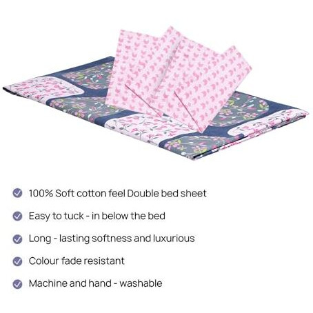 Skyla Bedsheet For Double Size Bed | 186 Tc | Pink & Blue Geometrical | Printed | 1 Piece Cotton Bedsheet For Double Size Bed With 2 Pillow Covers (228 X 254 Cm) Perfect For Home Decor & Gifting