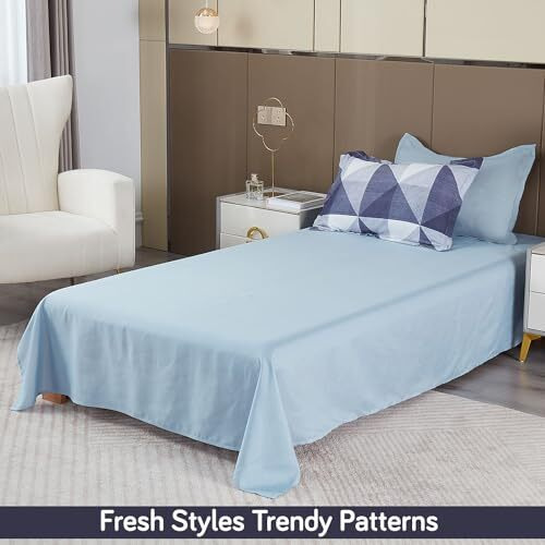 Maple&Finch Super Soft Ac Comforter/Duvet/Bedding Set For Single Bed With 1 Flat Bedsheet And 1 Pillow Cover, 220 Gsm, Yale Blue Geometric Triangle (Ar4910-12-D6)