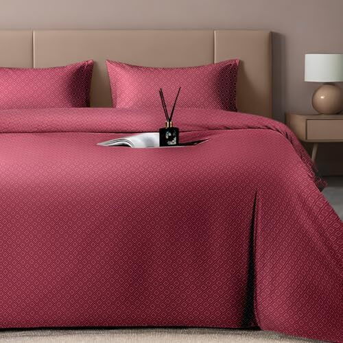 Sassoon Artemis Italian Jacquard Weave Sateen Cotton Bedsheet  400 Tc, Cotton, Icey Design, King Size (108 X 108 Inches), Color Rosewood, Soft, Breathable,  1 Bedsheet + 2 Pillow Covers