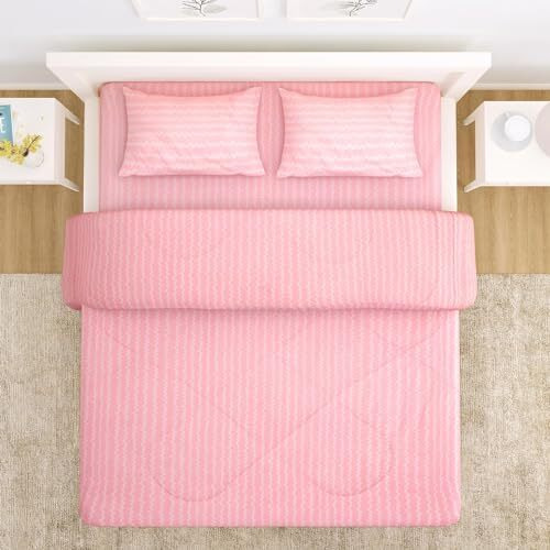 Hokipo Super Soft Microfiber Double Bed Size Ac Comforter/Blanket/Duvet/Bedding Set For Double Bed With 1 Flat Bedsheet And 2 Pillow Cover, 220 Gsm (New-562-D7)