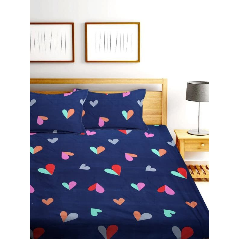 Tarain Collection Premium Glace Cotton 180Tc Flat Double Bedsheets With 2 Pillow Covers(Blue & Red) 90X100 Inches