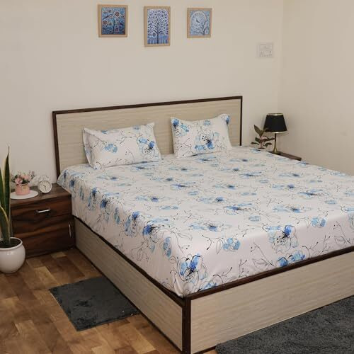 Bedsheet For King Bed, Ultra Comfortable, Breathable, Cooling Fabric Include Pillowcases For A Luxurious Sleep Experience King Bed (108 X 108 Inches) (Blue Blossom)