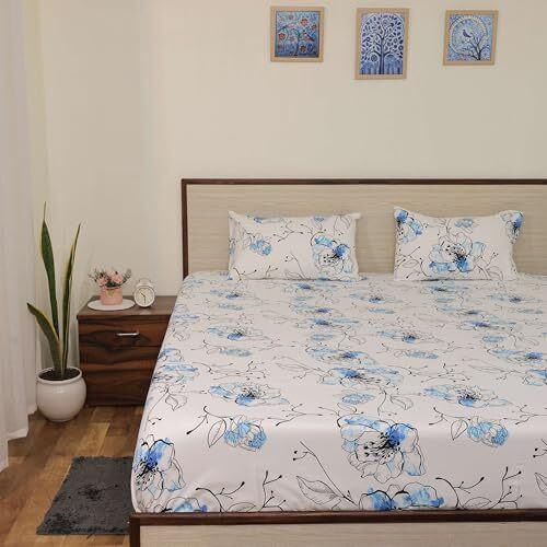 Bedsheet For King Bed, Ultra Comfortable, Breathable, Cooling Fabric Include Pillowcases For A Luxurious Sleep Experience King Bed (108 X 108 Inches) (Blue Blossom)