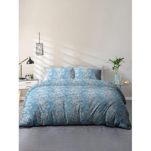 Cortina 120 Tc 100% Microfiber Printed Double Bedsheet Set With Two Pillow Case | King Bedsheet Set|Breathable And Skin Friendly| (2.5X2.3M, Floral - Sky Blue)
