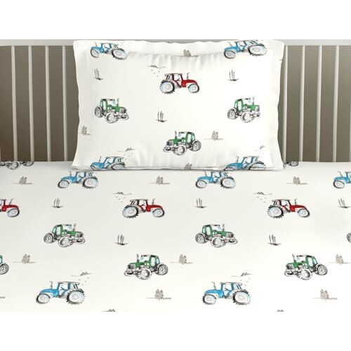 Trance Home Linen 180 Tc | 100% Cotton Cartoon Printed Flat Kids Bedsheet For Single Bed With 1 Pillow Cover | Rotary Anti Fade Kids Bedsheet | Breathable (60X100 Inch | 5Ft X 8.3Ft - Car Blue)
